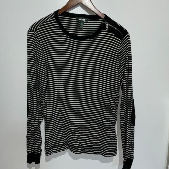 Ralph Lauren Jeans Co. Women's Black White Stripe Long Sleeve Knit Top Size XL - Picture 1 of 9